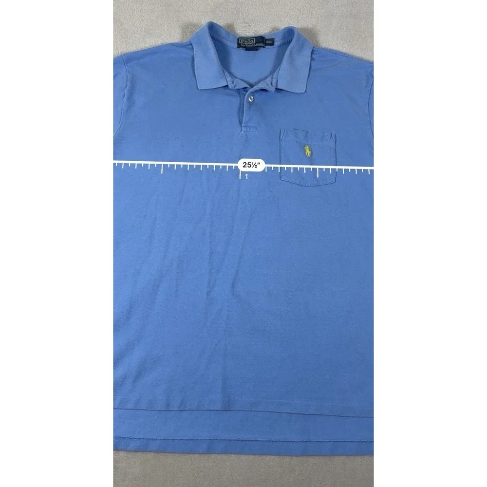 Polo Ralph Lauren Polo Shirt Mens XXL Blue Yellow Pony Pocket Short Sleeve Class
